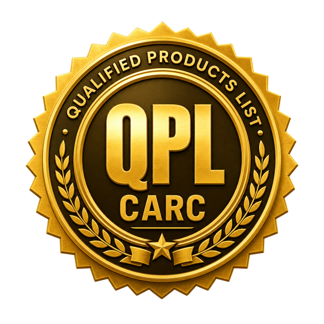 Certifications & Compliance 5 QPL CARC Qualified Products List badge